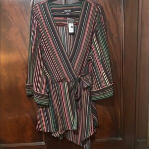 City Chic Asymmetrical Striped Dress - Black, Pink, Green